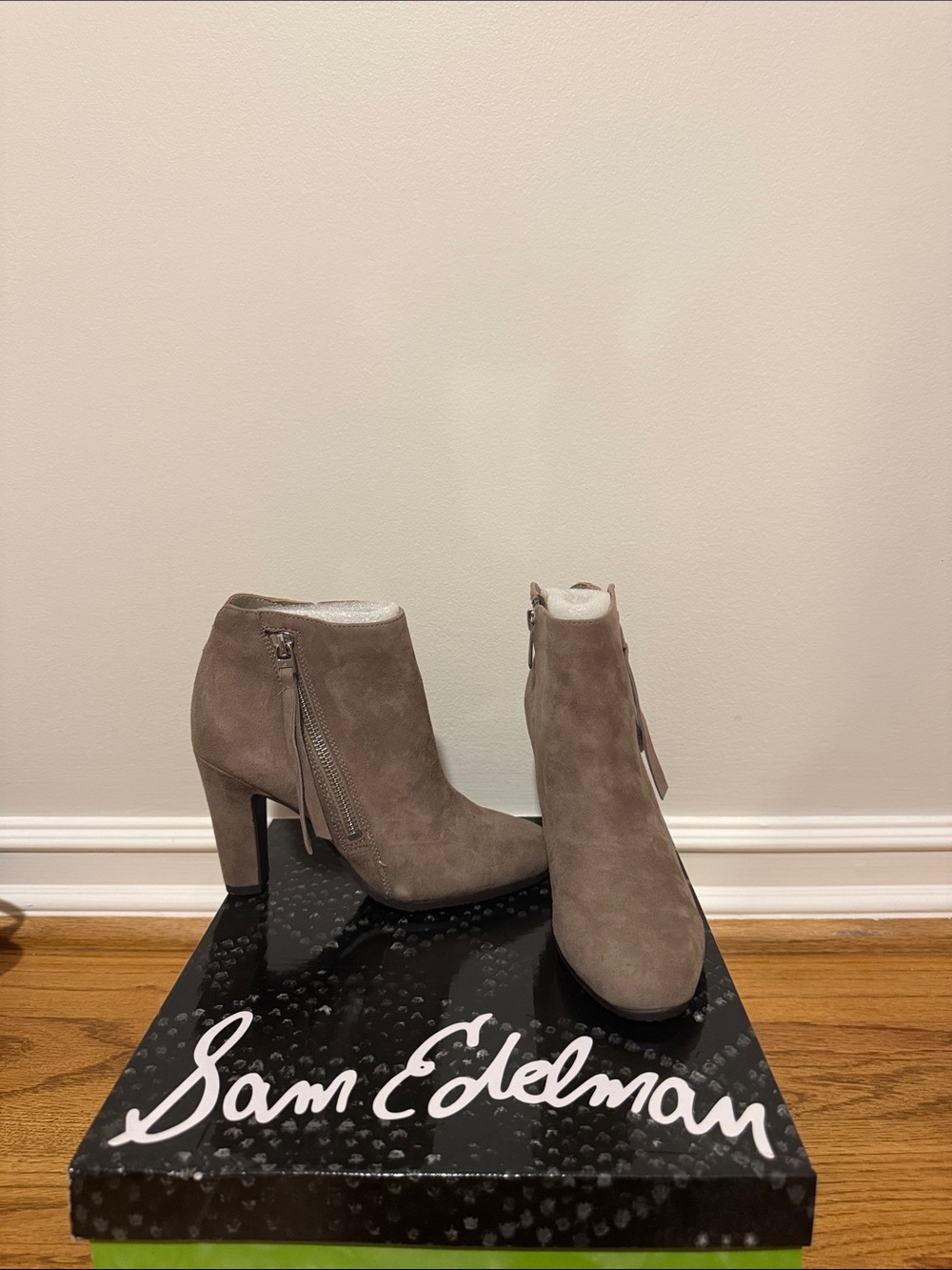 Sam Edelman Taupe Suede Zip Ankle Boots